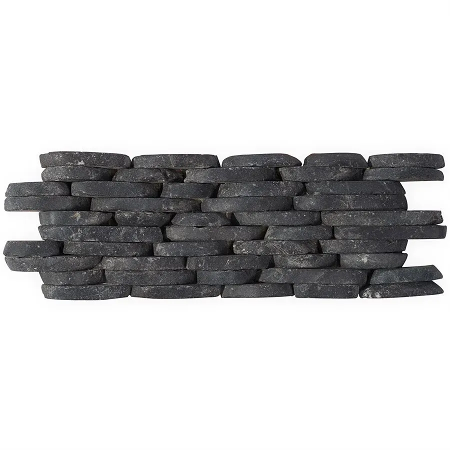 Pebblestone Stacked Sliced Tile - 4" x 10.75" / Alor Black