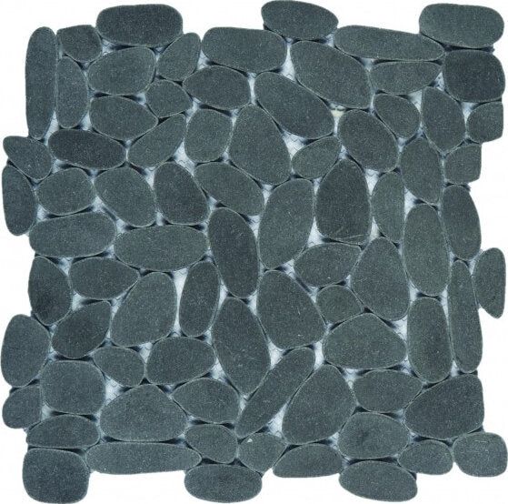 Reconstituted Pebble Sliced Interlocking Mosaic Tile - 4" x 12" / Black - 5