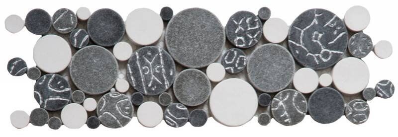 Reconstituted Pebble Interlocking Mosaic Tile Border - 4" x 12" / Black and White - 2