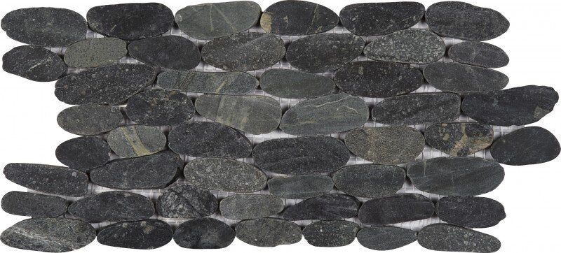 Pebble Stacked Sliced Polished Interlocking - 6" x 12" / Black