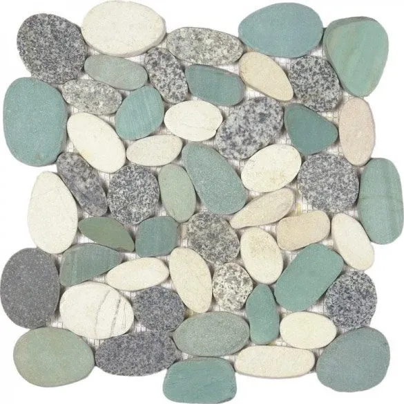 Pebble Speckled Sliced Matte Pebble Interlocking - 12" x 12" / Mix Grey/Green/White