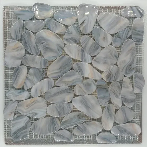 Pebble Engineered Stone Shiny - 12" x 12" / Grey Blue Mix - 2