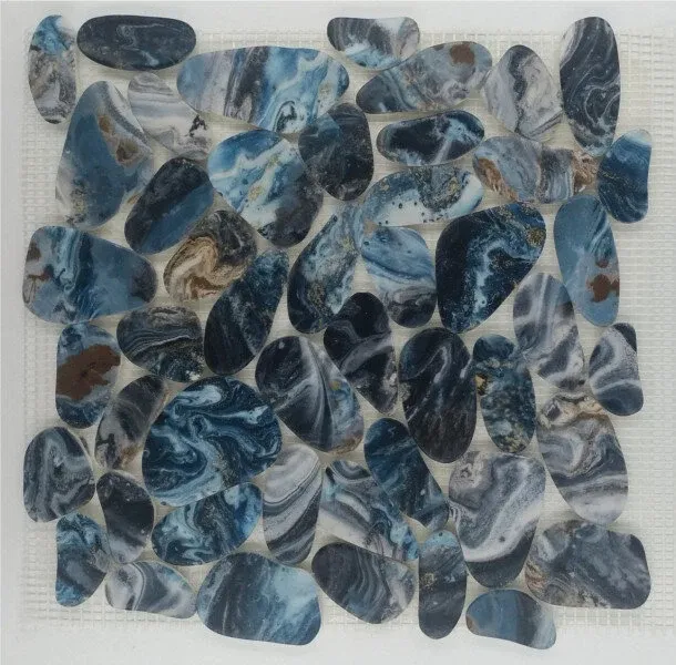 Pebble Engineered Stone Shiny - 12" x 12" / Grey Blue Mix